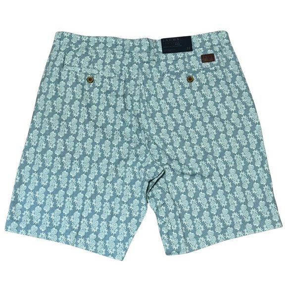 JACHS NY Mens Bleeker Shorts Printed Stretch Twill Chino Blue Pineapples NWT 31 - Picture 2 of 5